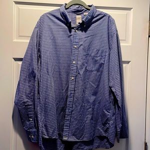 JCREW Mens Blue and White Checked Cotton Long Sleeve Button Down Shirt